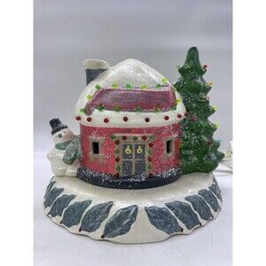 VTG Scarlatella Ceramic Mold Santa Igloo House w/ Lighted Base Christmas Tree